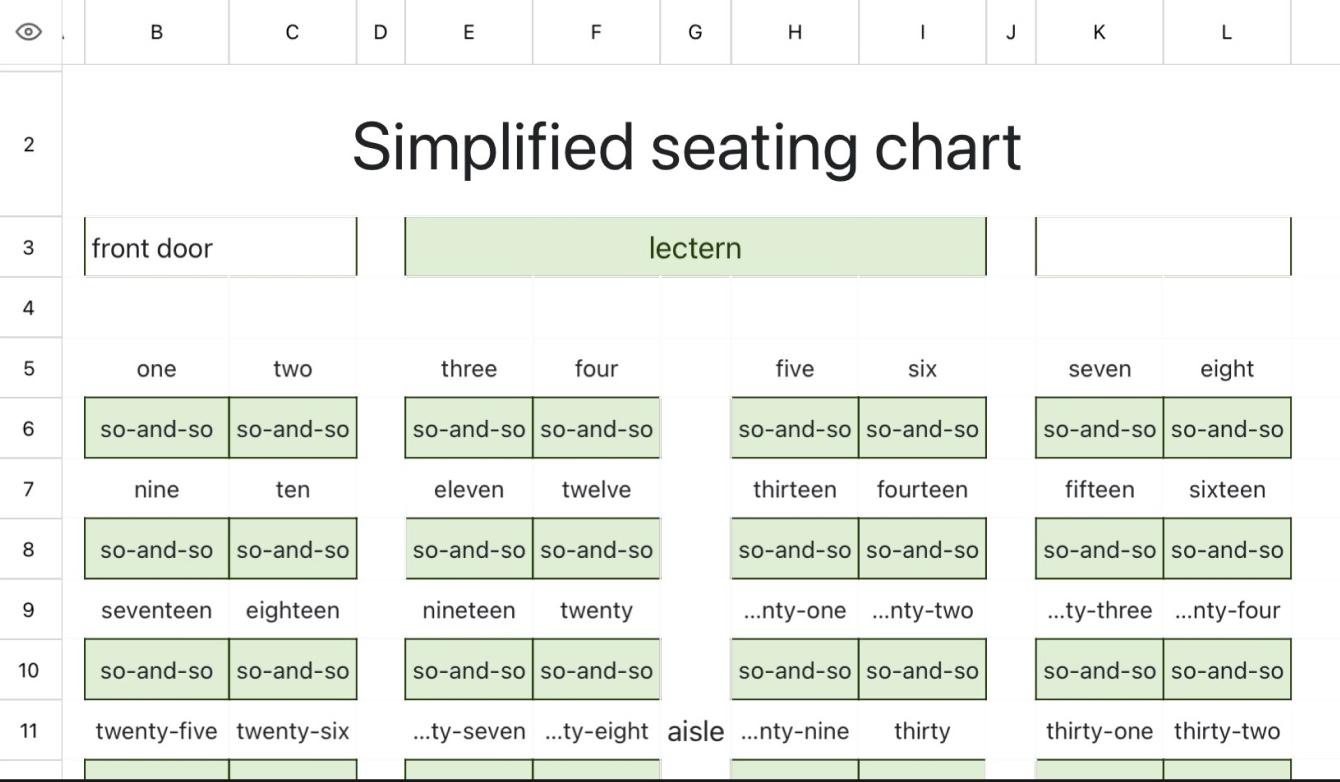 Simplified seating chart